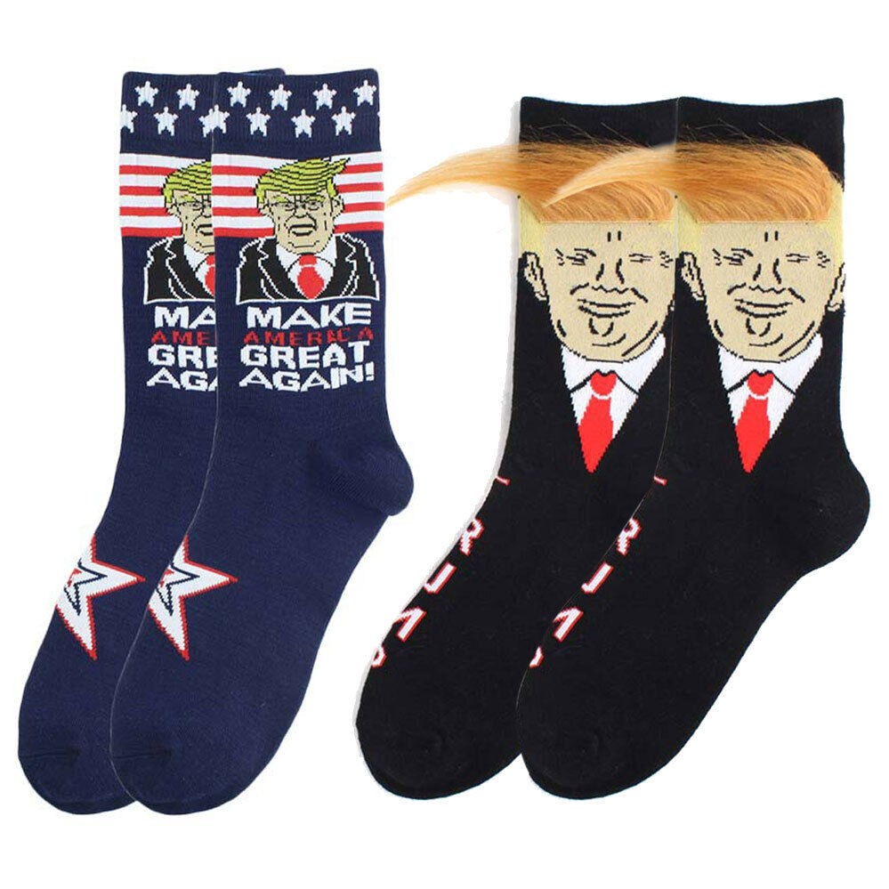 Trump 3D Hair Novelty Crew Socks – Funny Donald Trump Socks with Comb (1 or 2 Pair)