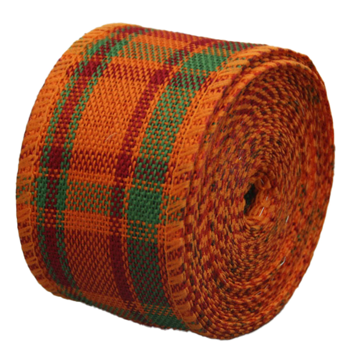 Wired Christmas ribbon roll style 9 – orange, green and red plaid