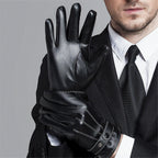 2 Pairs Mens PU Leather Touch Screen Gloves Black Full Finger Winter Gloves