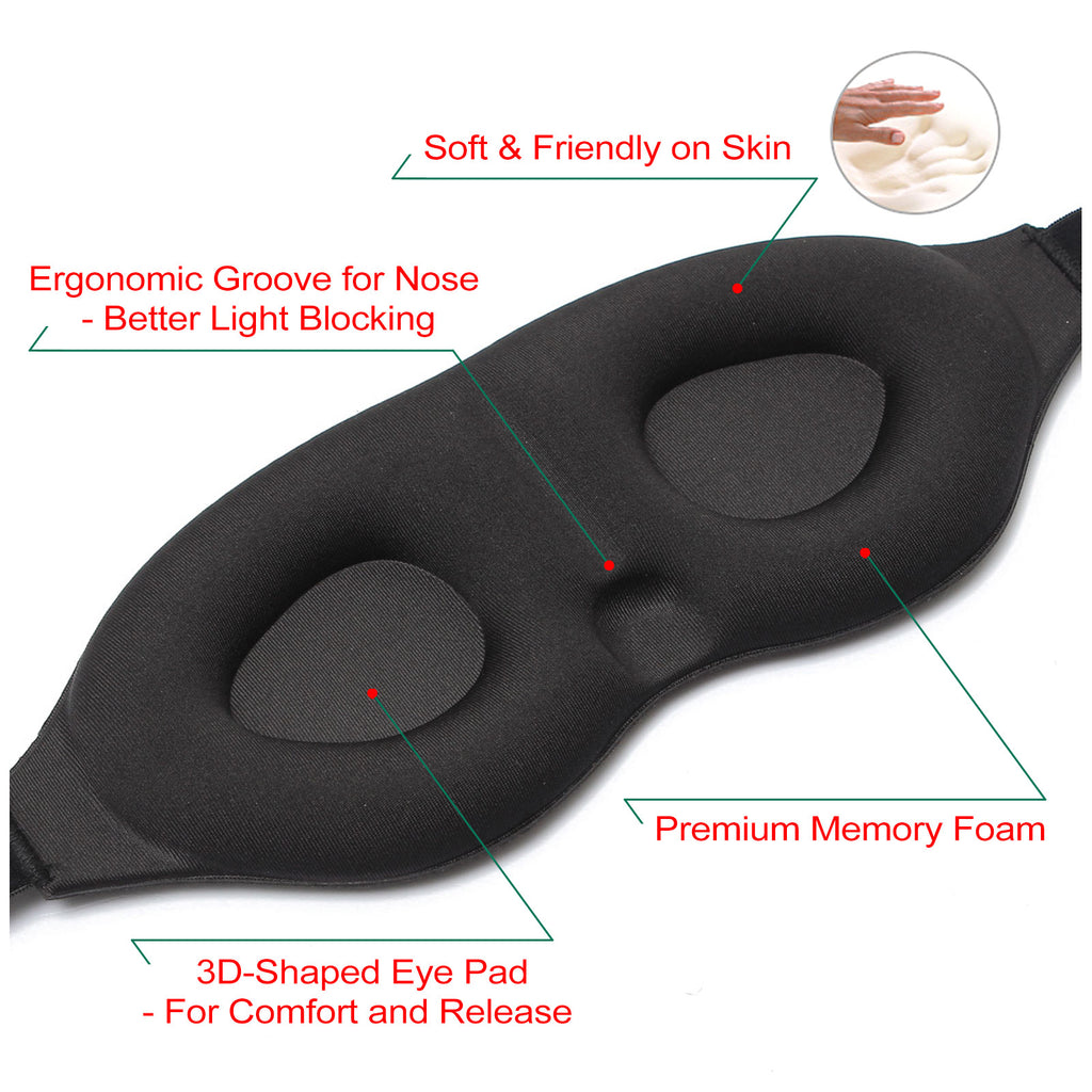 3D Memory Foam Sleep Eye Mask with Earplugs – Soft Travel Sleeping Blindfold