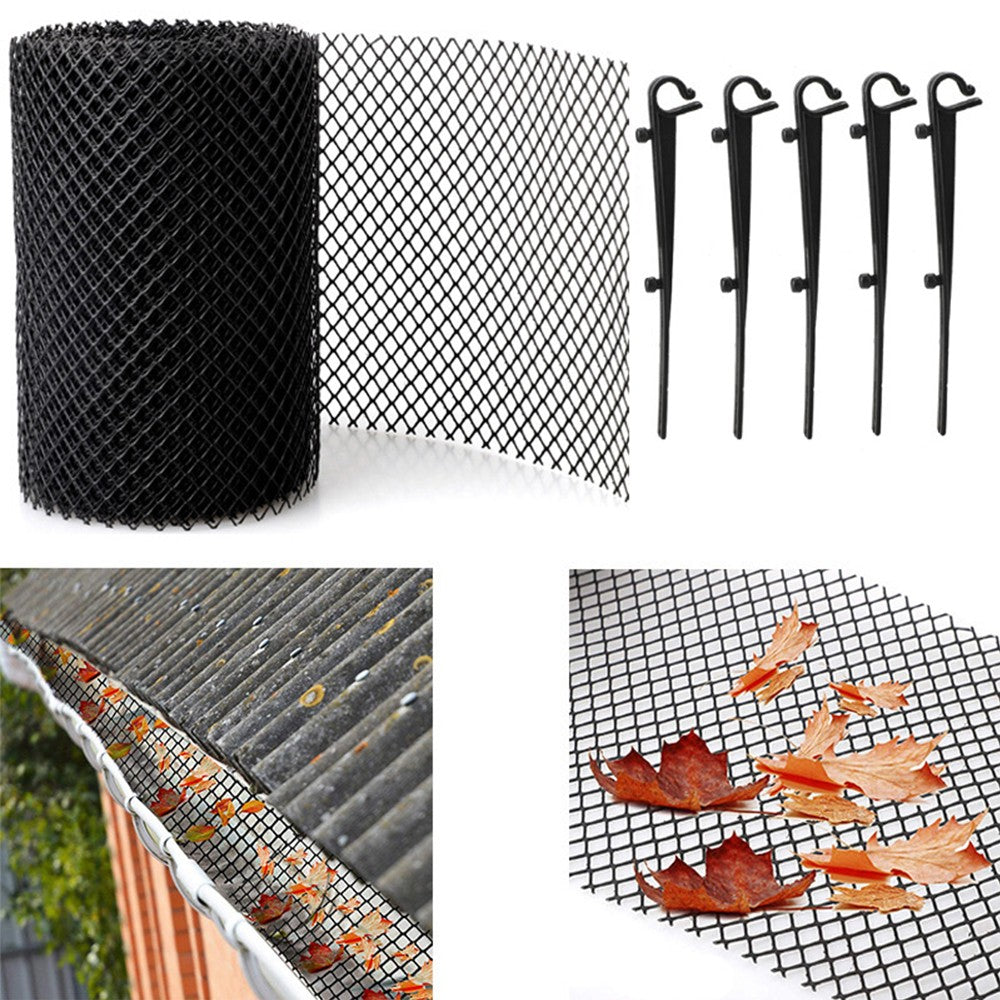2PCS Leaf Protector Gutter Guard Mesh Set 600x16cm - Protective Net Guards with 60 Ground Spikes