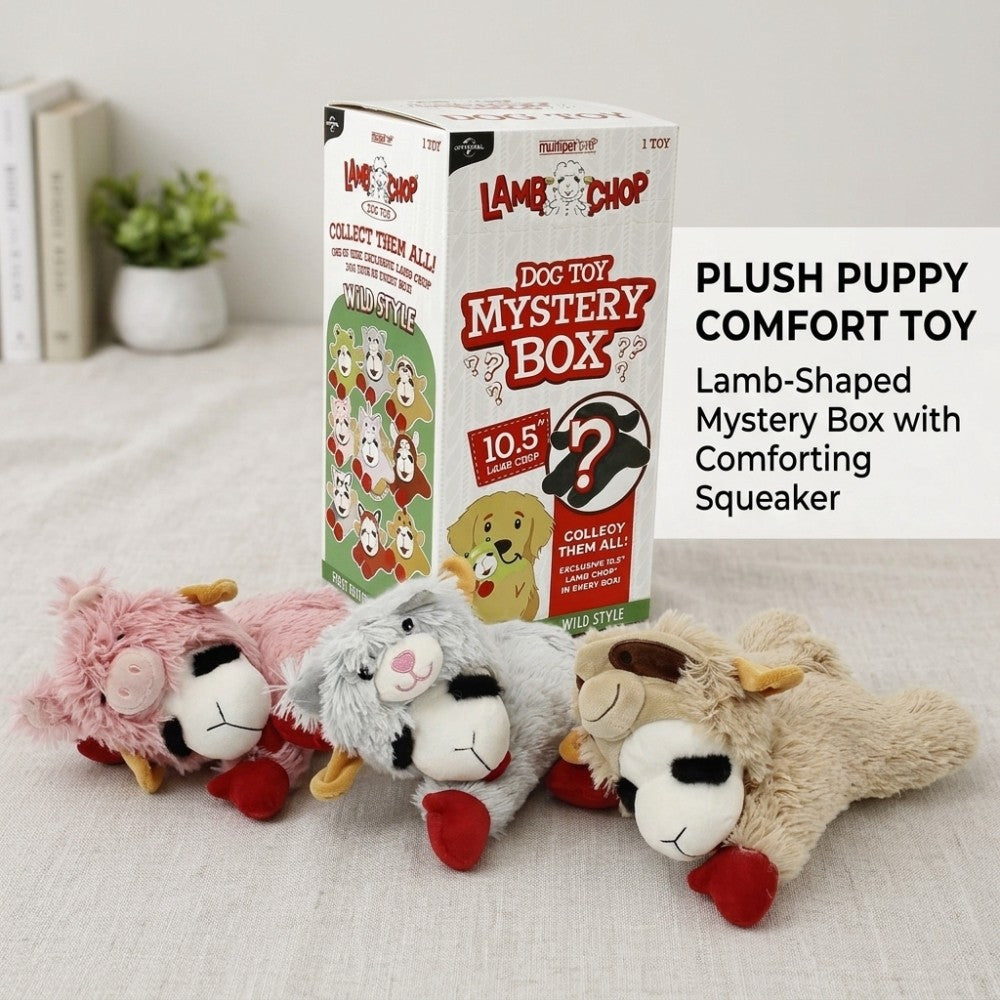 Plush puppy comfort toy: lamb-shaped squeaky dog toys in pink, grey and cream