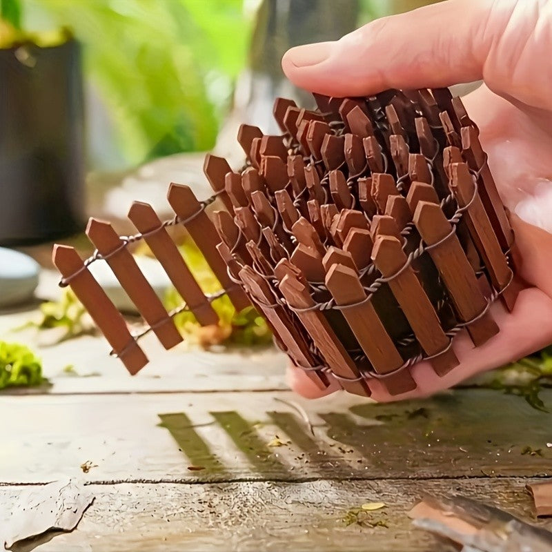 50PCS Mini Wooden Fence Fairy Garden Decor – Miniature Dollhouse Landscape Fence