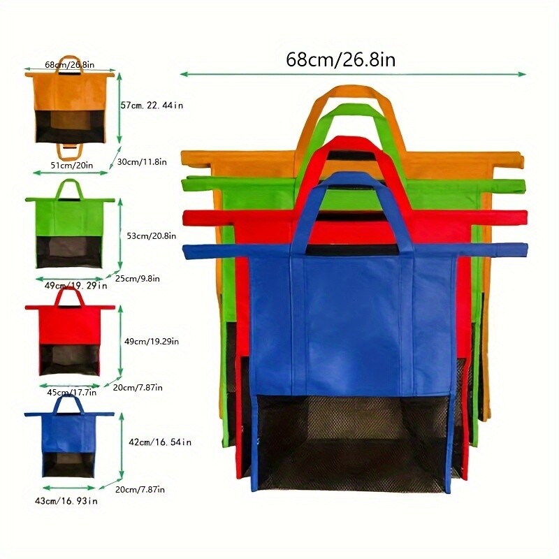 4-Pack Reusable Grocery Shopping Cart Bags – Large Supermarket Trolley Organizer Set
