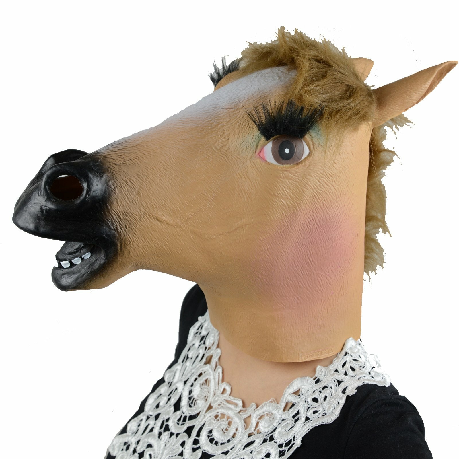 Female Horse Head Mask Latex Full Face Costume Mask - Animal Cosplay Party Halloween Prop