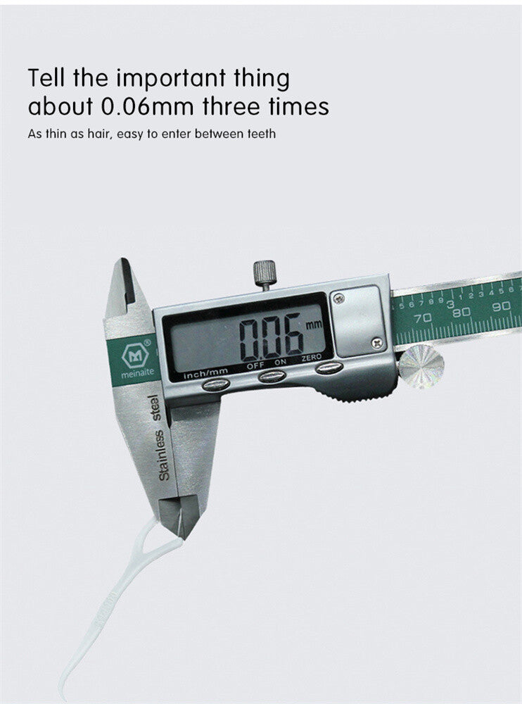 Fine floss measured with a caliper