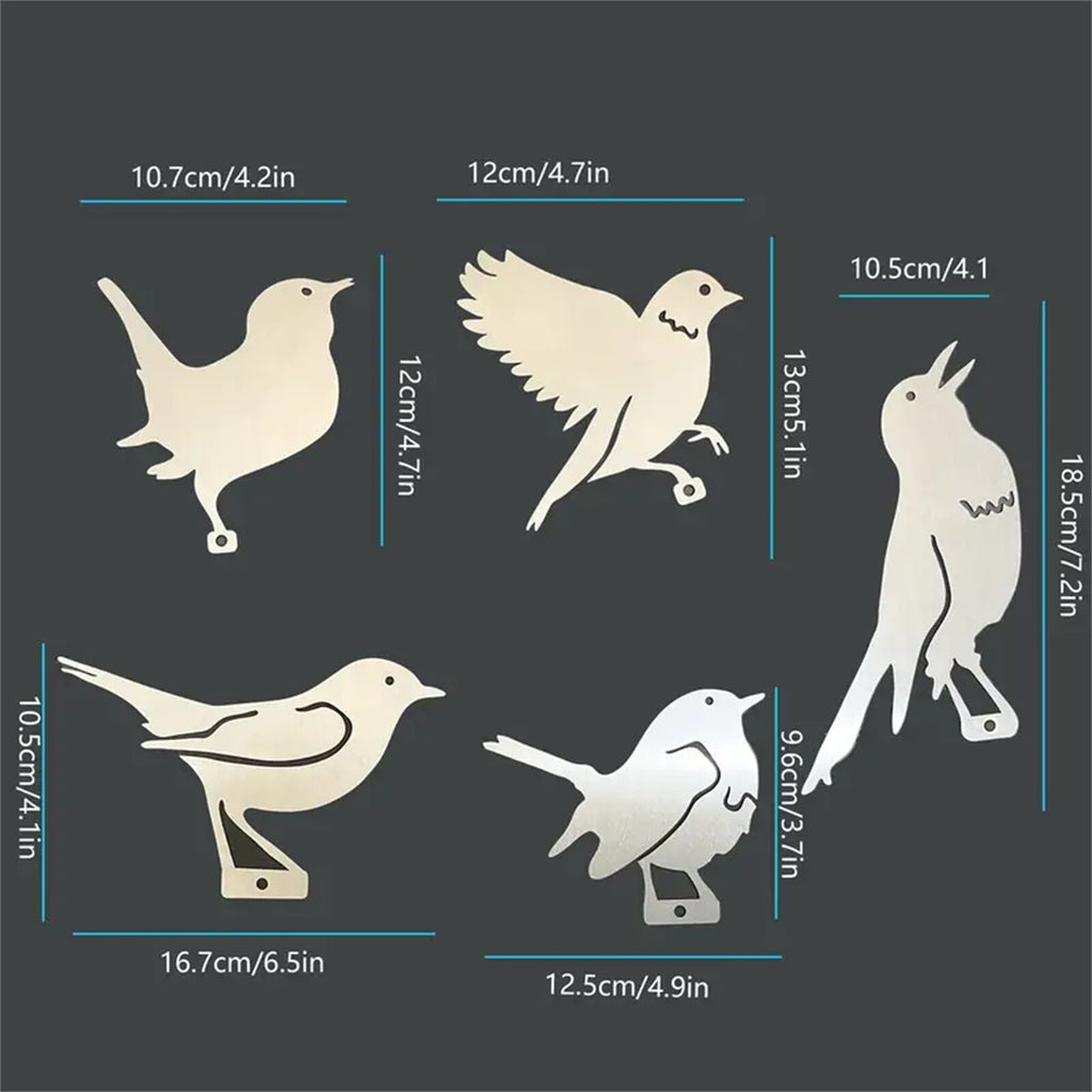 5pcs Rusty Bird Silhouette Garden Decor | Metal Bird Ornaments with Rustic Patina