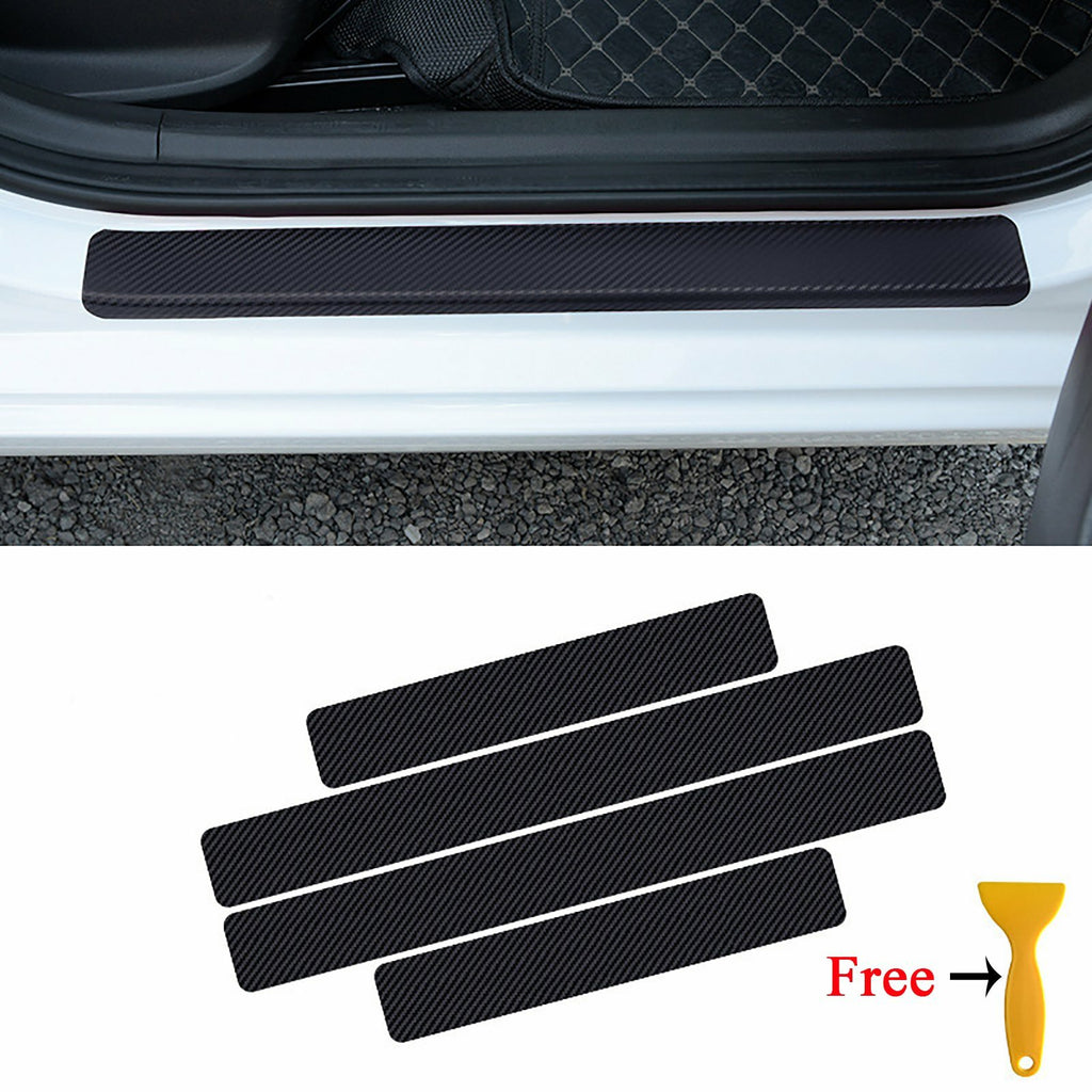 12PCS Carbon Fibre Style Car Door Sill Protector Stickers Scuff Plate Guard Kit