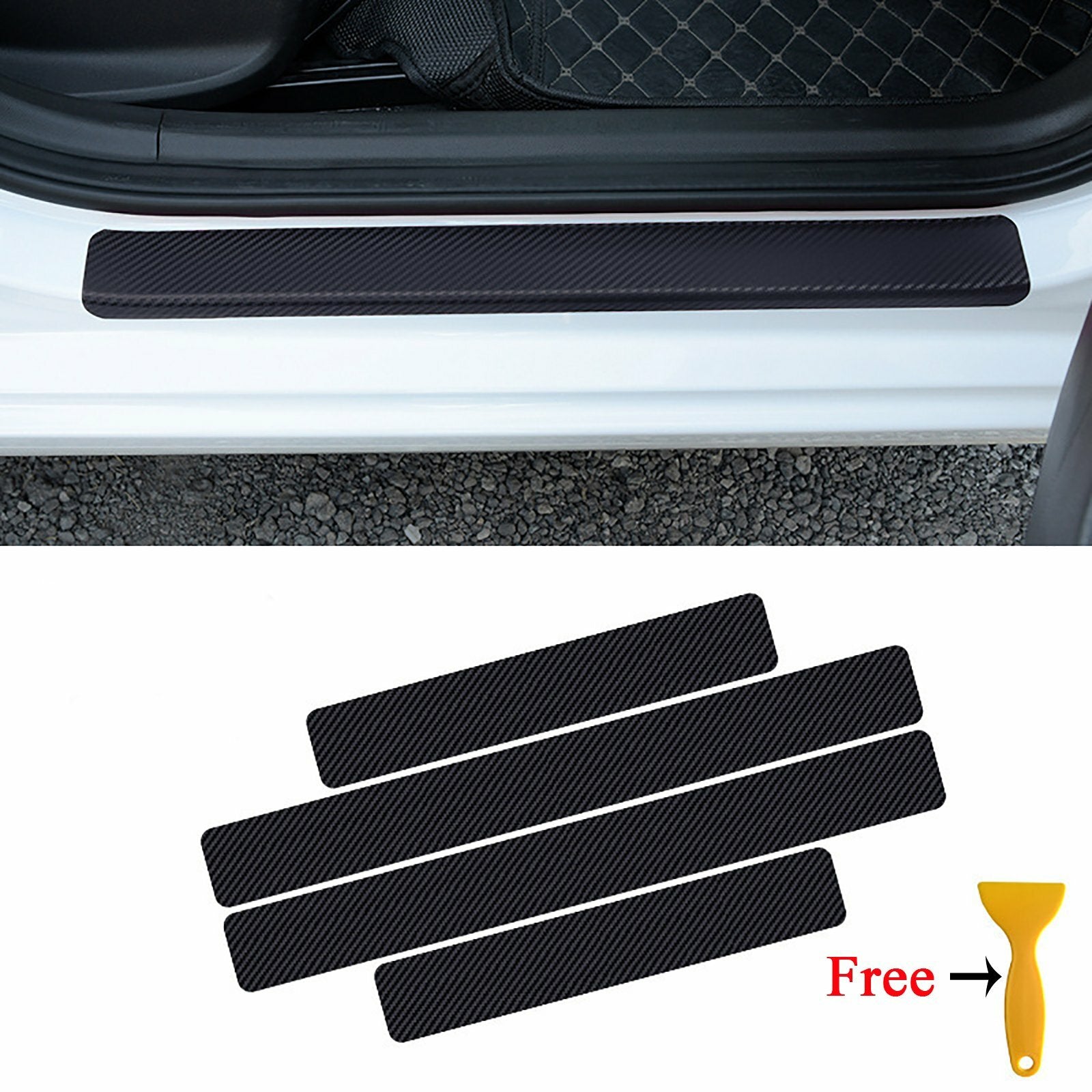 12PCS Carbon Fibre Style Car Door Sill Protector Stickers Scuff Plate Guard Kit