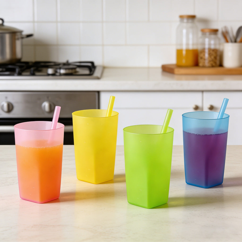 4PCS Integrated Straw Cups - Reusable Easy to Clean Drinking Cups for Home Use