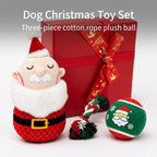 Dog Christmas toy set – three-piece cotton rope, plush Santa and ball