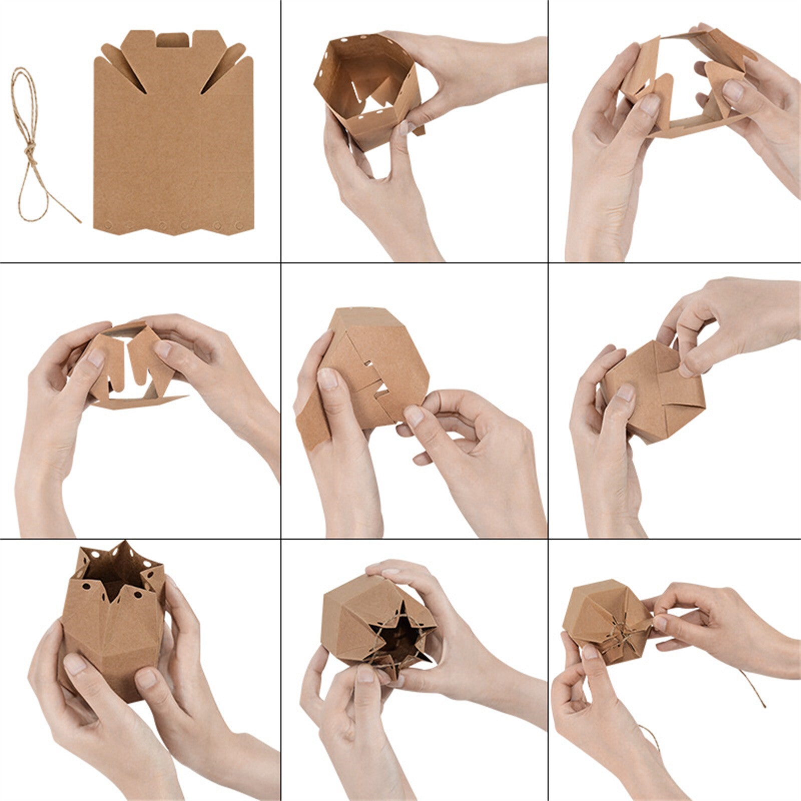 50PCS Kraft Paper Pillow Candy Gift Boxes with Rope Wedding Party Favour Bags