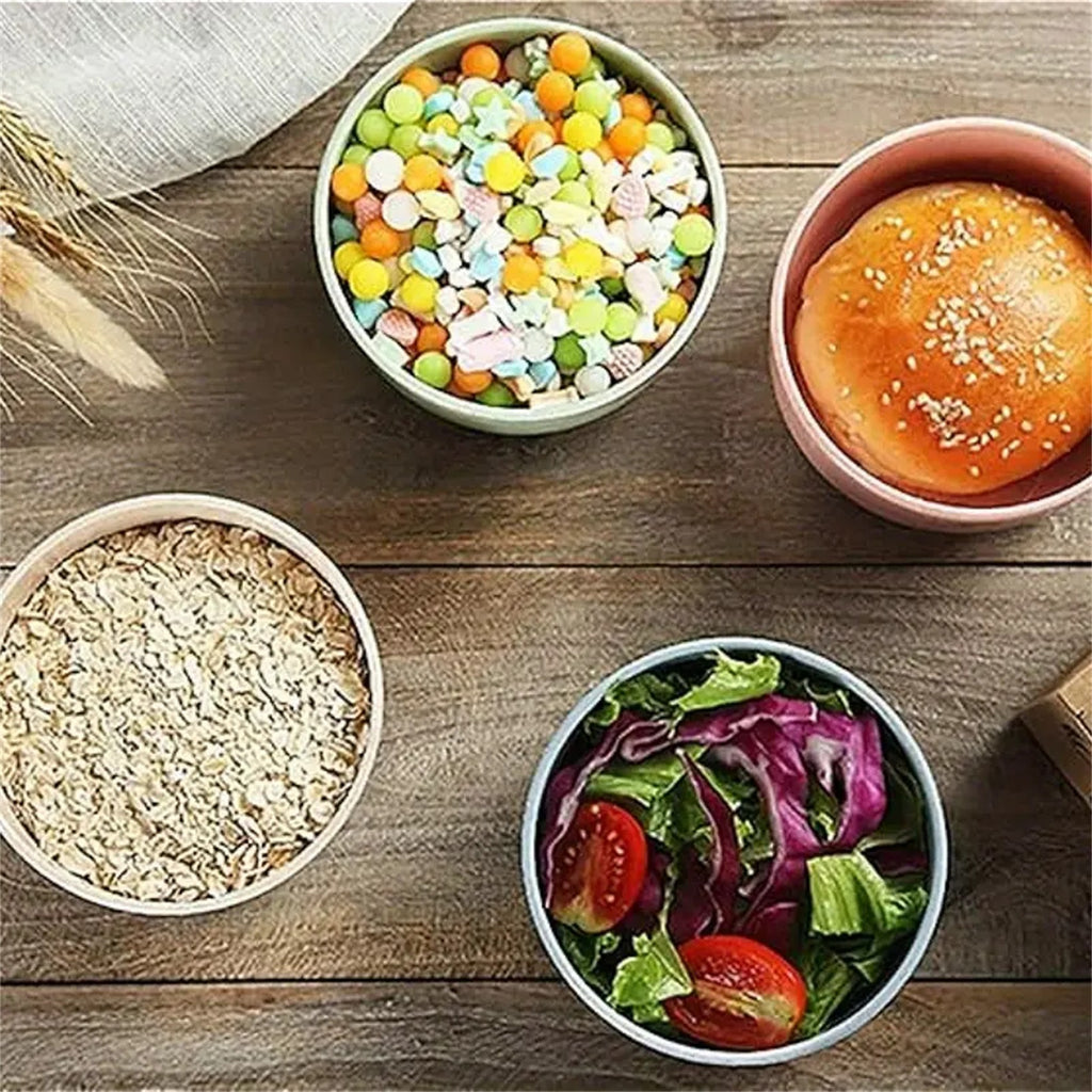 24PCS Wheat Straw Tableware Set Reusable Bowls Forks Spoons Eco Friendly Dining