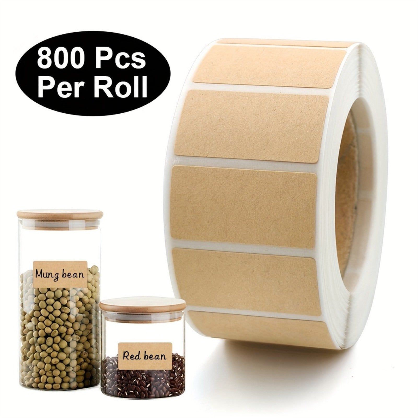 5 Rolls Small Kraft Blank Label Stickers - Writable Name Labels for Jars, Kitchen and Stationery