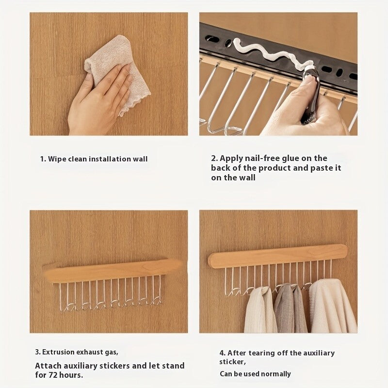 Premium Wood Style Wall Mounted Hanger Hook – Adhesive Kitchen Bathroom Cloth Hook