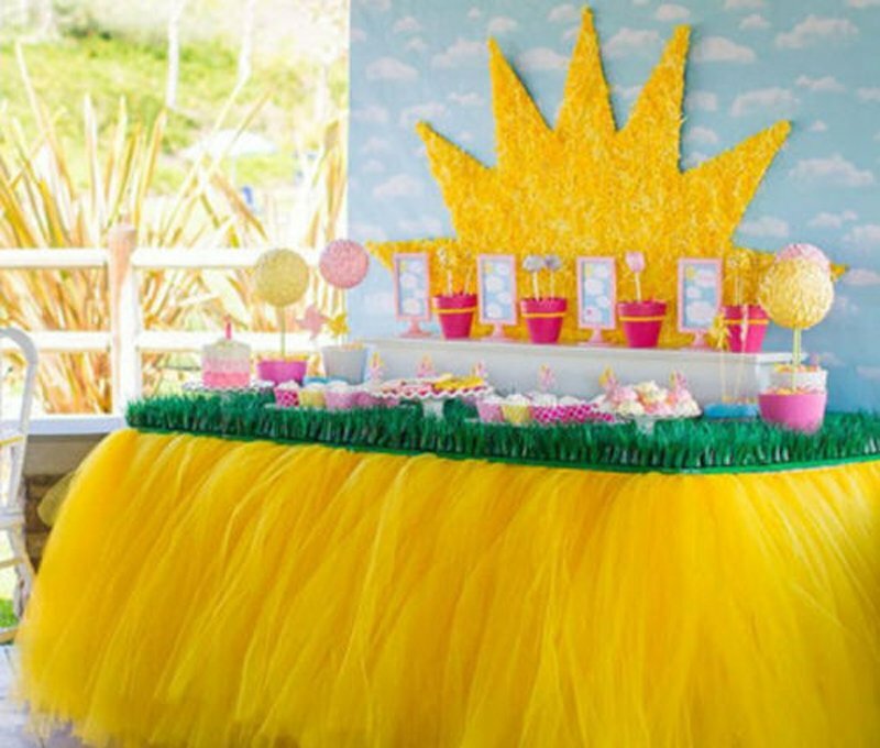 Pink baby pink and gold tulle table skirt set