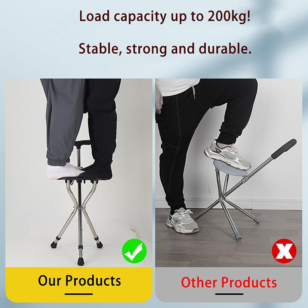 Foldable Seat Cane with Tripod Chair Portable Walking Stick Seat Outdoor Travel Mobility Aid