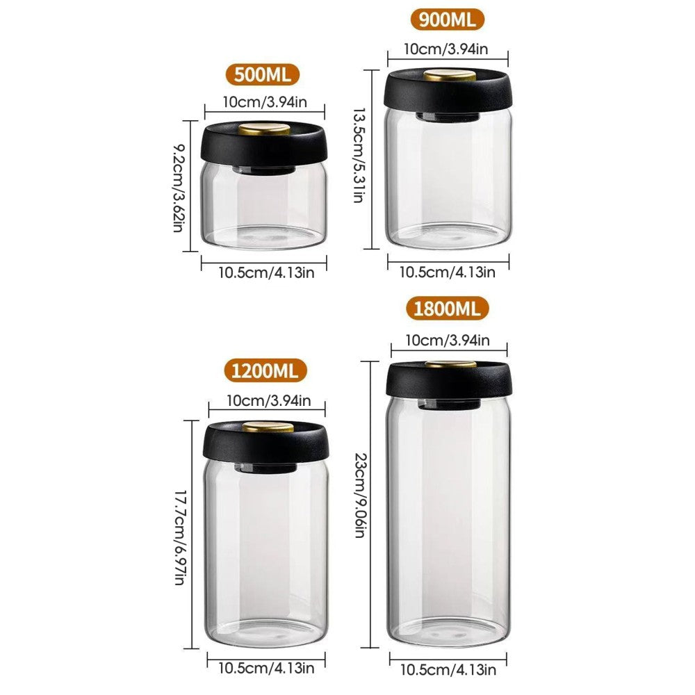 Vacuum Glass Coffee Bean Storage Jar – Airtight Sealed Container 900ml / 1800ml