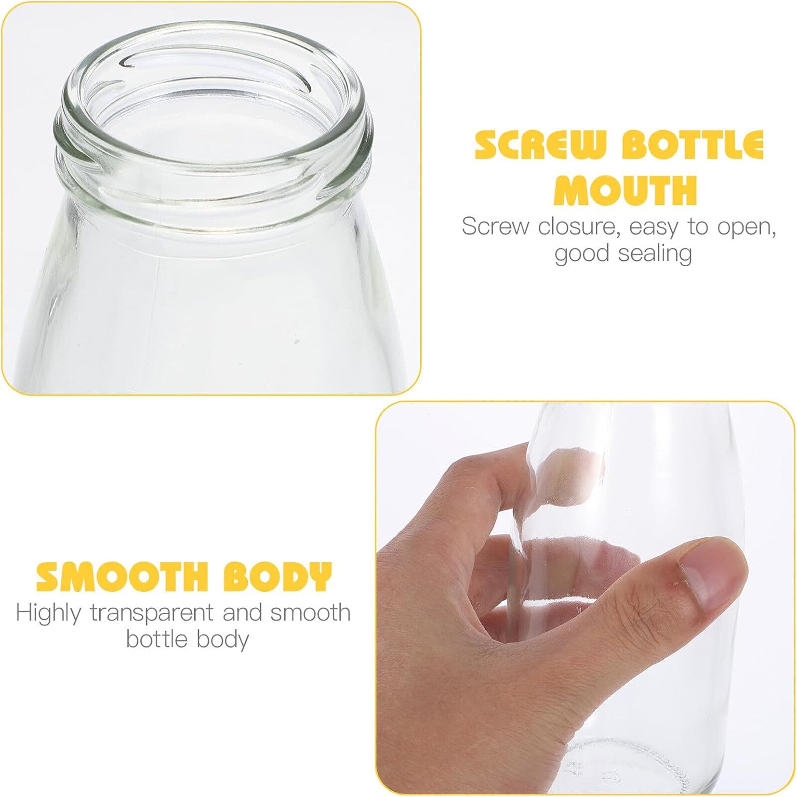 16PCS 300ml Glass Milk Bottles with Screw Top Lids - Reusable Clear Beverage Storage Bottles