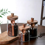 2 Pack Glass Storage Jars with Wooden Lid and Spoon – Airtight Coffee, Spice and Food Containers