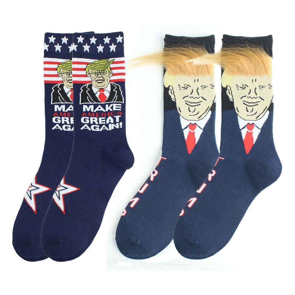 Trump 3D Hair Novelty Crew Socks – Funny Donald Trump Socks with Comb (1 or 2 Pair)