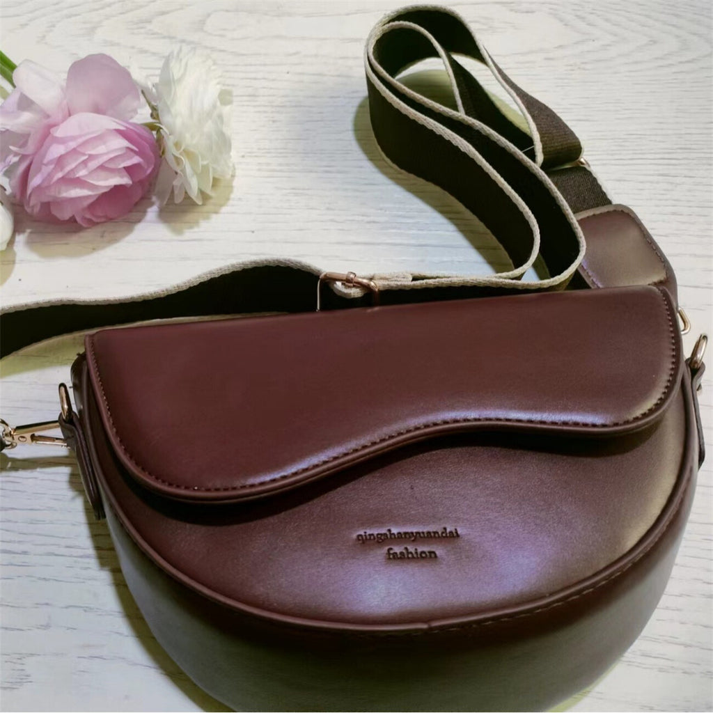 Vintage Crossbody Shoulder Bag for Women - PU Leather Saddle Phone Messenger Bag Coffee Brown