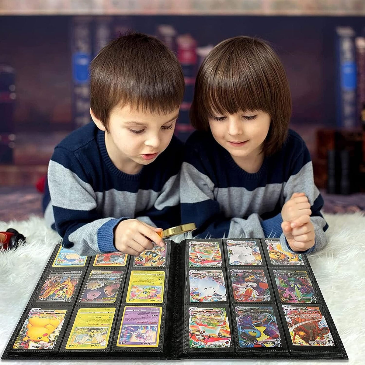 Kids looking through the card binder