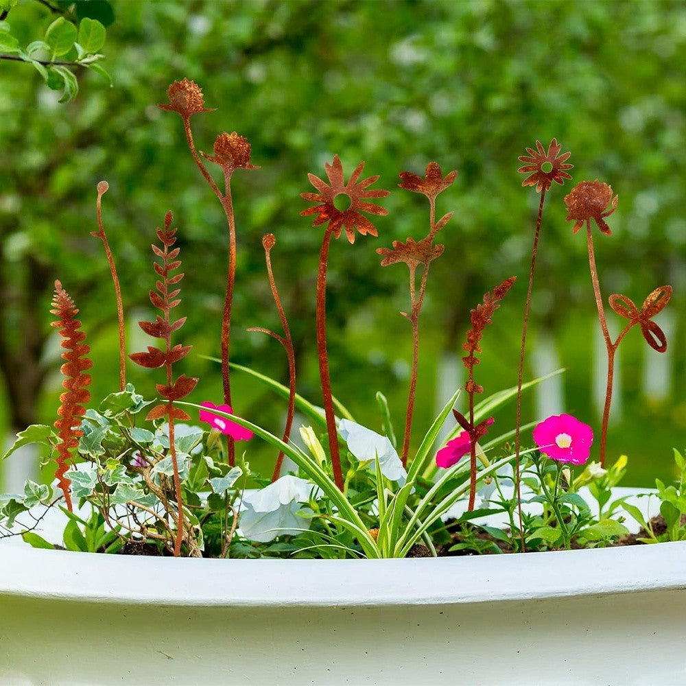 10PCS Metal Wildflower Art Silhouette Garden Stakes - Rustic Flower Garden Decor