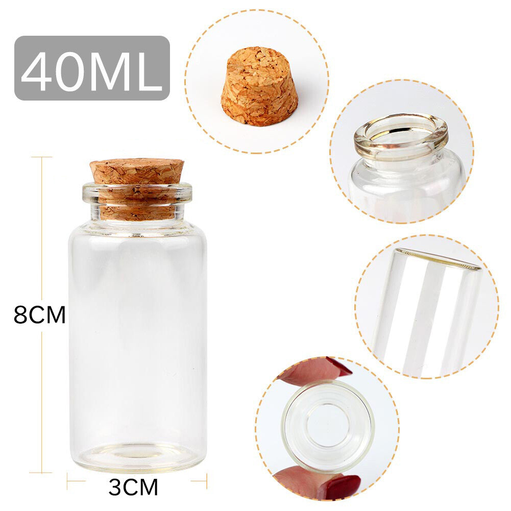 100PCS 40ml Glass Vials with Cork Stoppers - Mini Wish Bottles and Storage Jars