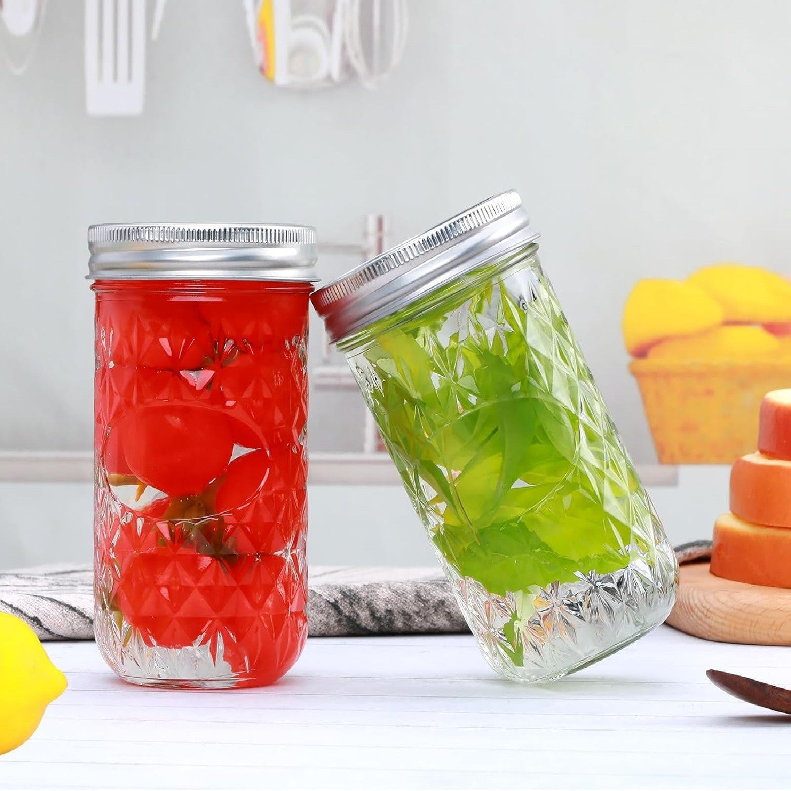 12PCS 500ml Glass Mason Jars with Airtight Lids Wide Mouth Preserving Jars