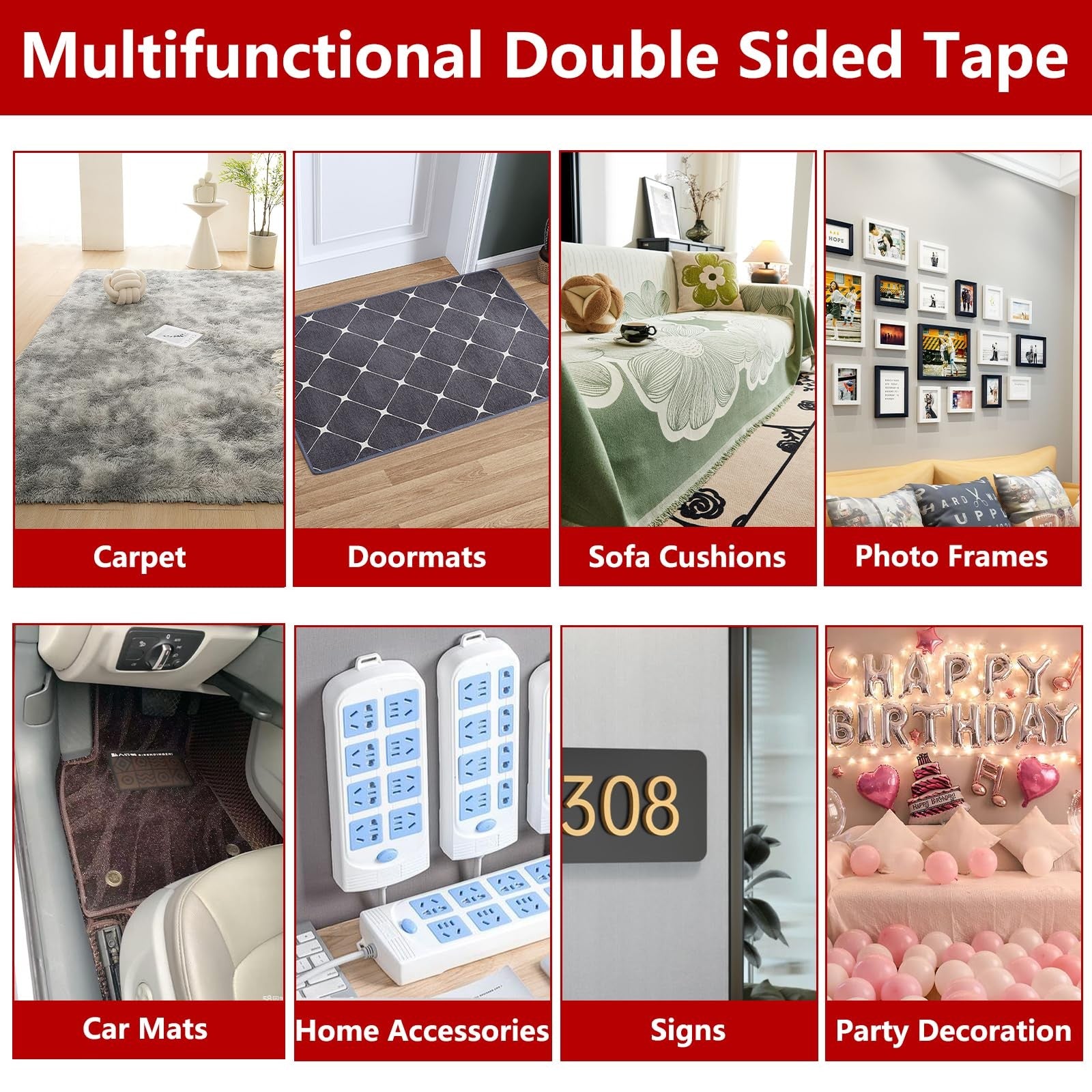 2 Rolls Heavy Duty Double Sided Fabric Tape 2 Inch × 16.4FT Clear Mounting Tape