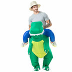Inflatable Dinosaur Rider Costume Adult | Funny Green T-Rex Party Fancy Dress Suit