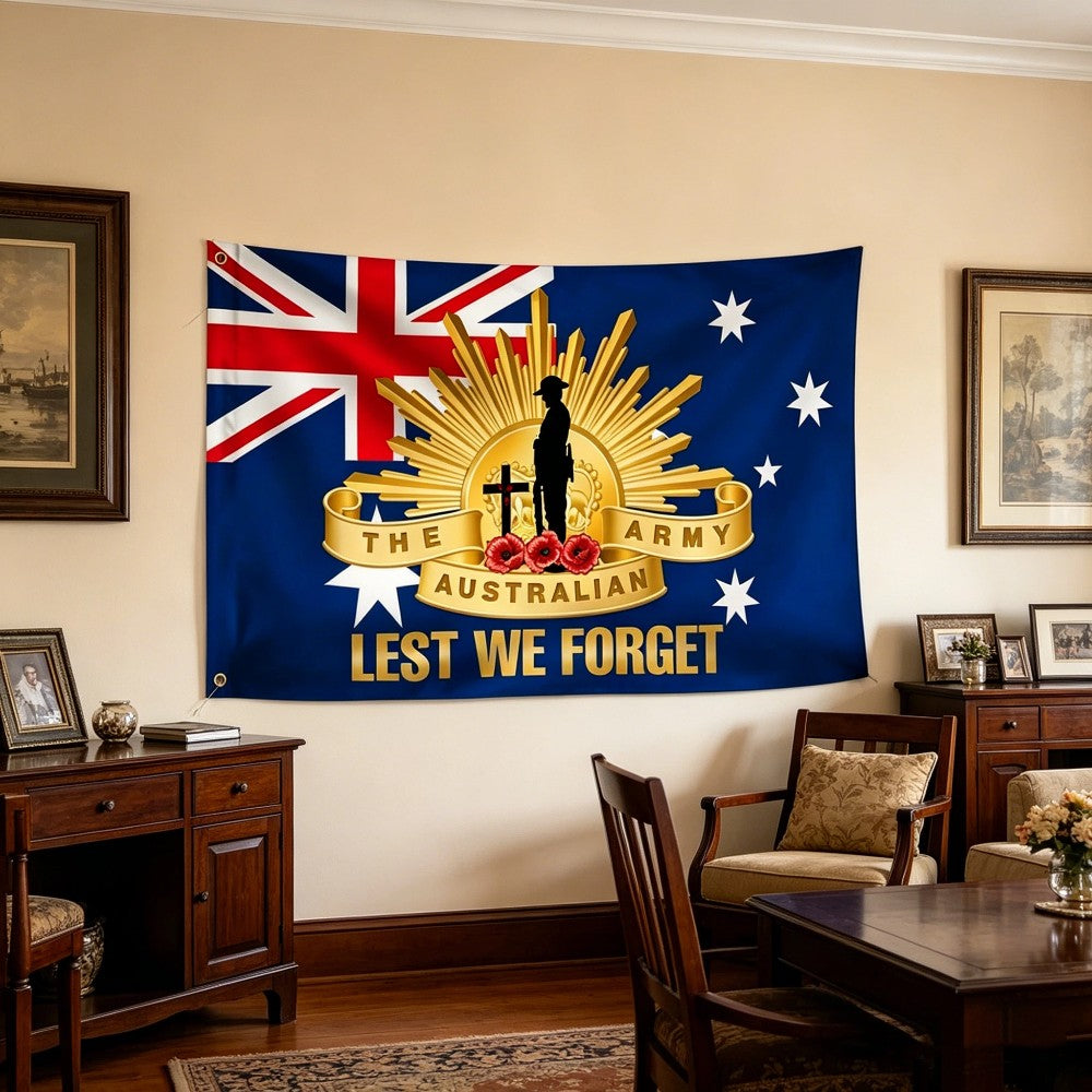 Double We Will Remembe Them Lest We Forget Flag Anzac Day Australia Grommet Flag