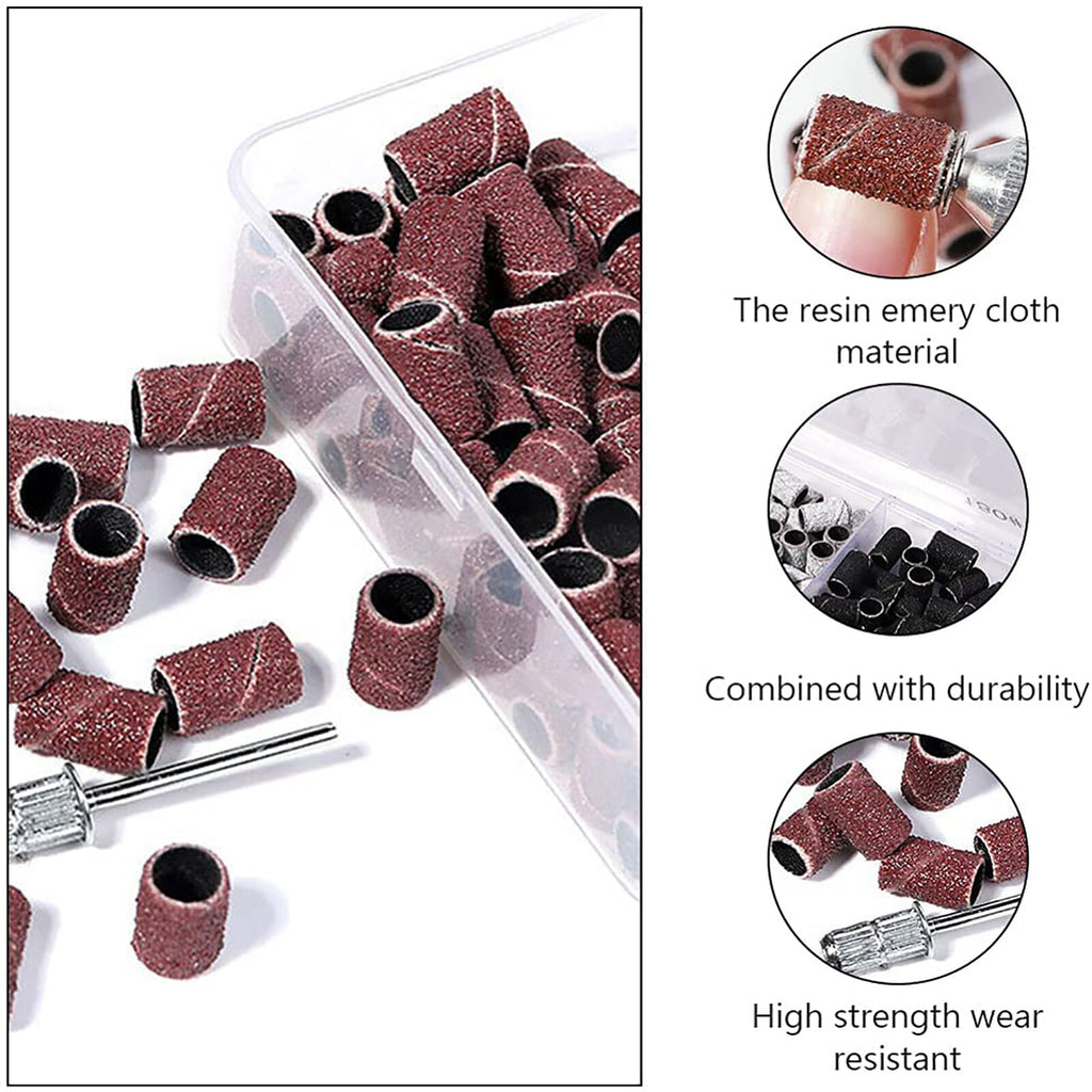 210pcs Nail Drill Sanding Bands Set | 80/120/180 Grit Nail File Bits with Storage Box