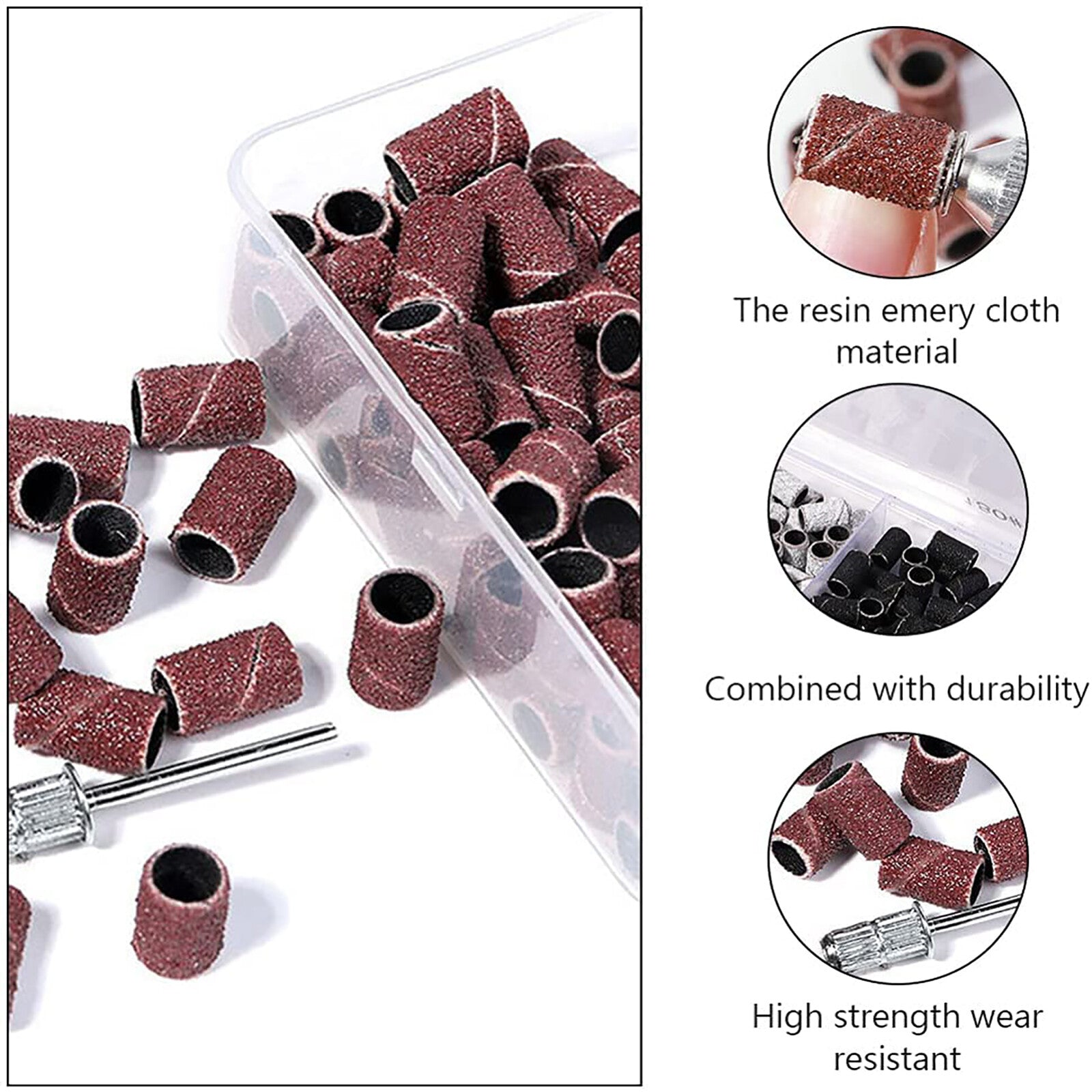 210pcs Nail Drill Sanding Bands Set | 80/120/180 Grit Nail File Bits with Storage Box
