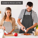 3PCS Striped Kitchen Apron with 2 Pockets – Unisex Chef Cooking BBQ Apron Washable