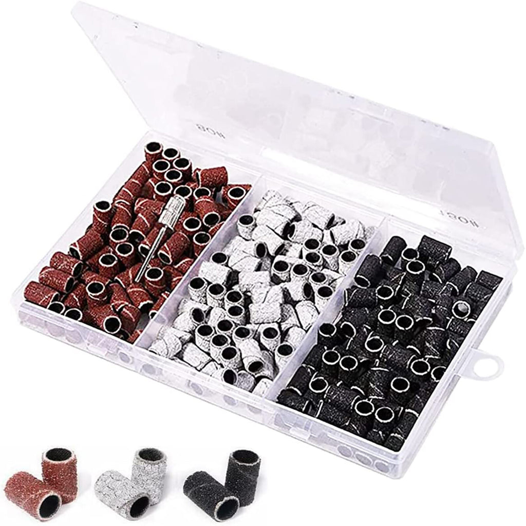 210pcs Nail Drill Sanding Bands Set | 80/120/180 Grit Nail File Bits with Storage Box