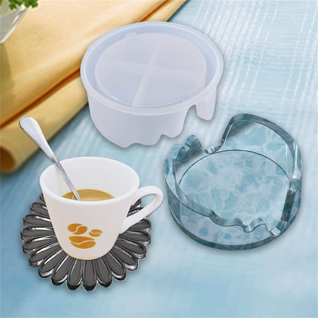 6PCS Flower Silicone Coaster Mold Set - Resin Casting Epoxy Coaster Moulds with Holder