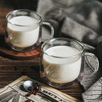 4PCS Double Wall Glass Coffee Tea Cups 300ml Heat Resistant with Stainless Steel Spoons