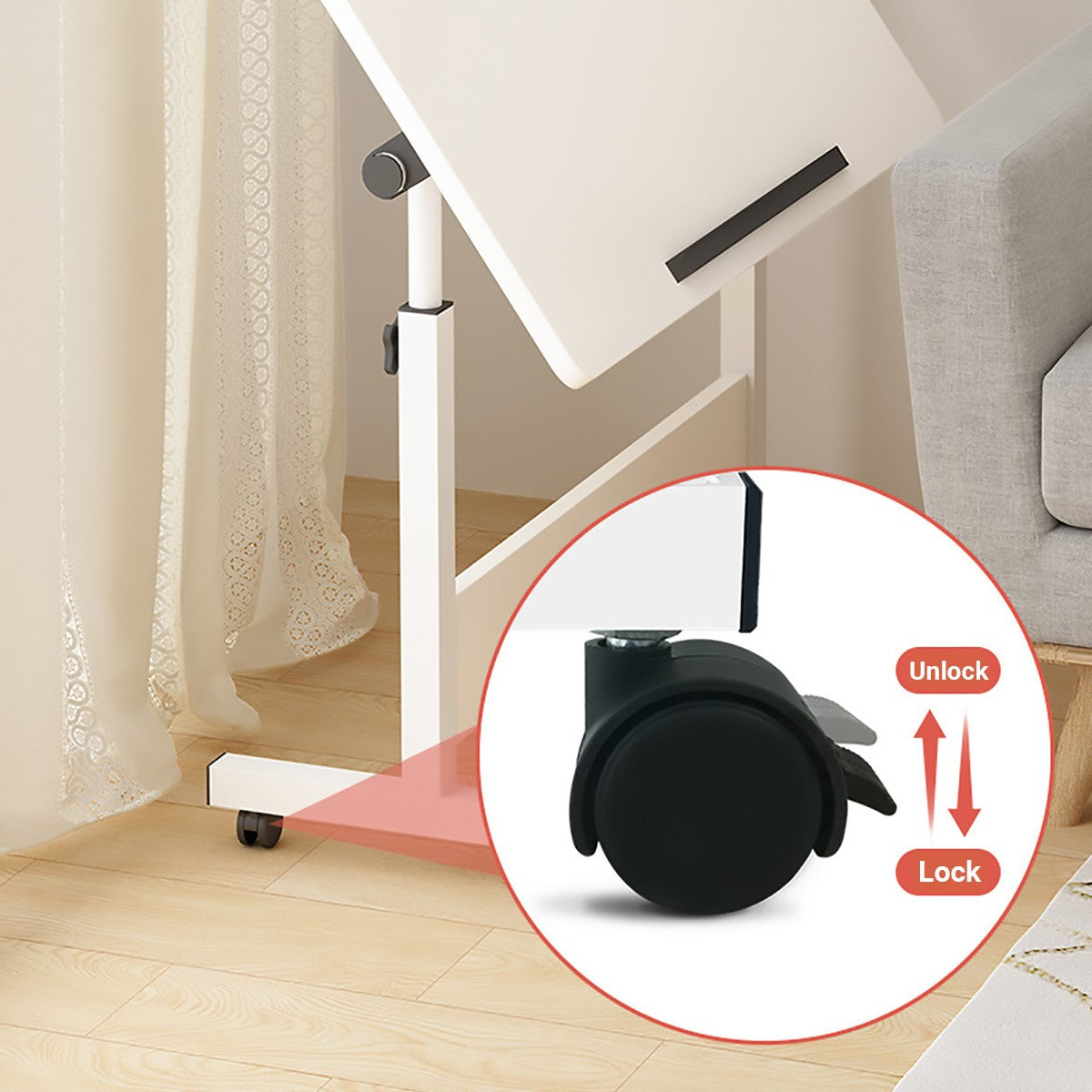 Adjustable Foldable Table with Wheels Mobile Laptop Desk Bedside Rolling Table Space Saving