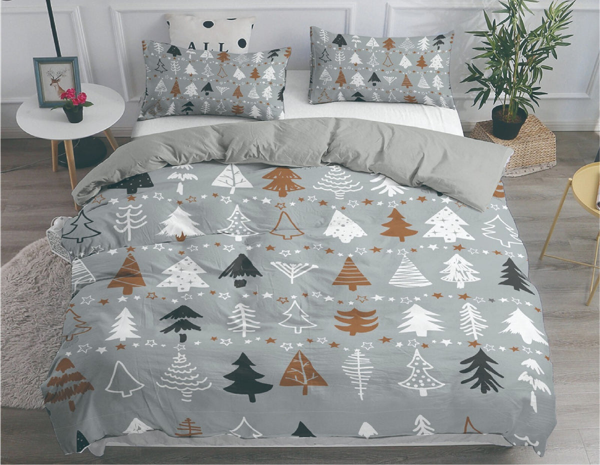 Grey Christmas tree quilt cover