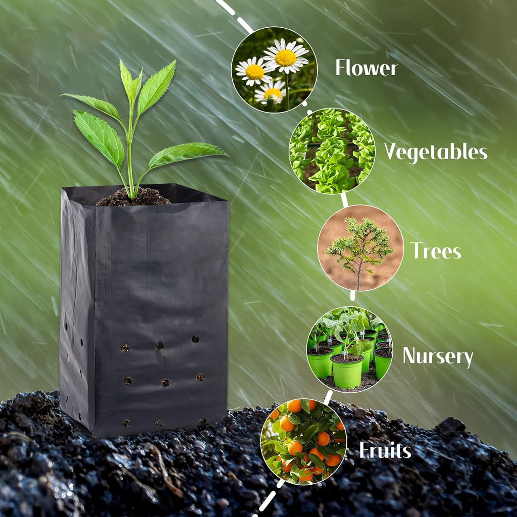 300PCS Plant Grow Bags with Breathable Holes - PE Seedling Nursery Bags in 3 Sizes