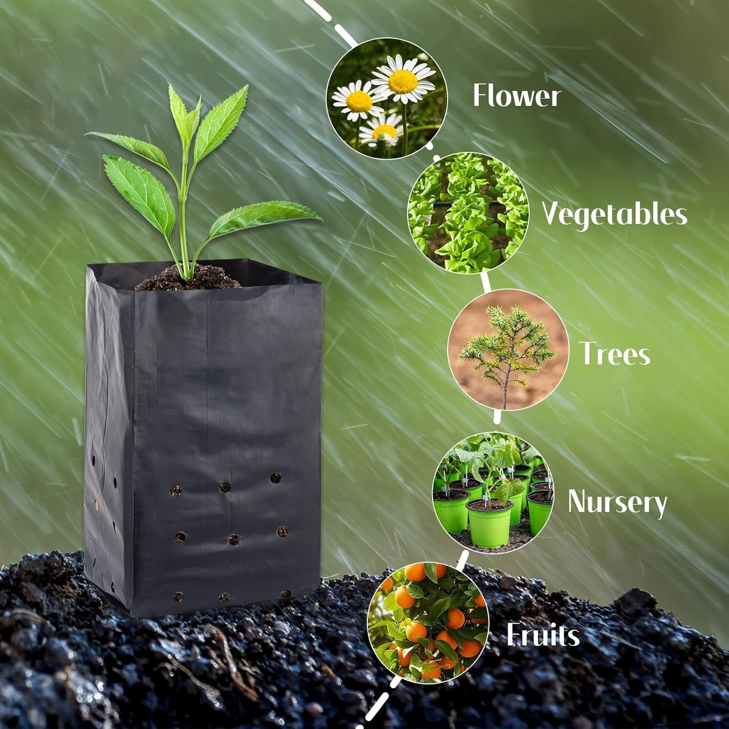 300PCS Plant Grow Bags with Breathable Holes - PE Seedling Nursery Bags in 3 Sizes