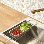 Vegetable Strainer Drainage Basket Stainless Steel Expandable Over Sink Colander