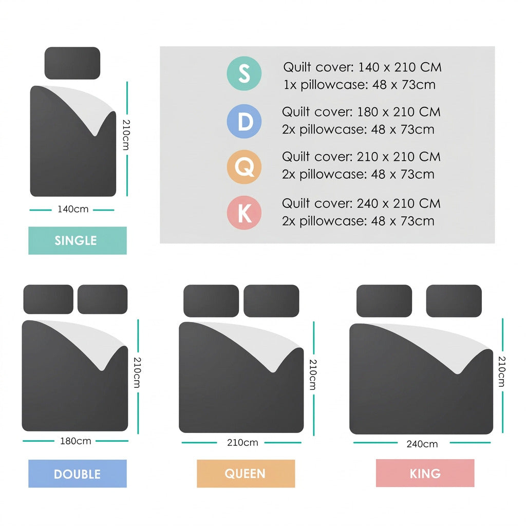 Quilt cover sizes single to king