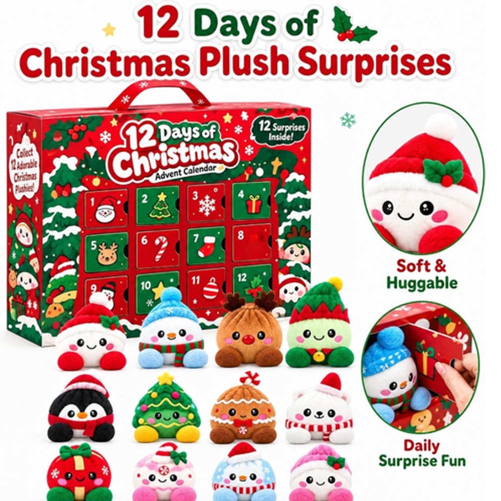 12 days of Christmas plush surprises advent calendar box with 12 mini plush toys