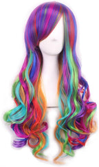 70cm Rainbow Lolita Cosplay Wig | Long Curly Wavy Synthetic Hair Wig for Women