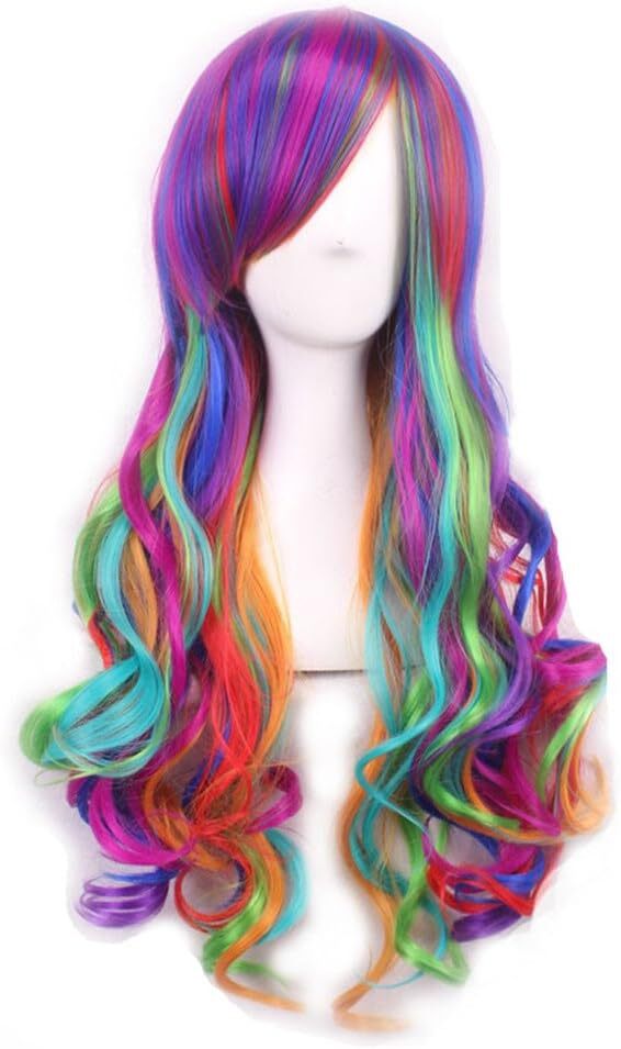 70cm Rainbow Lolita Cosplay Wig | Long Curly Wavy Synthetic Hair Wig for Women