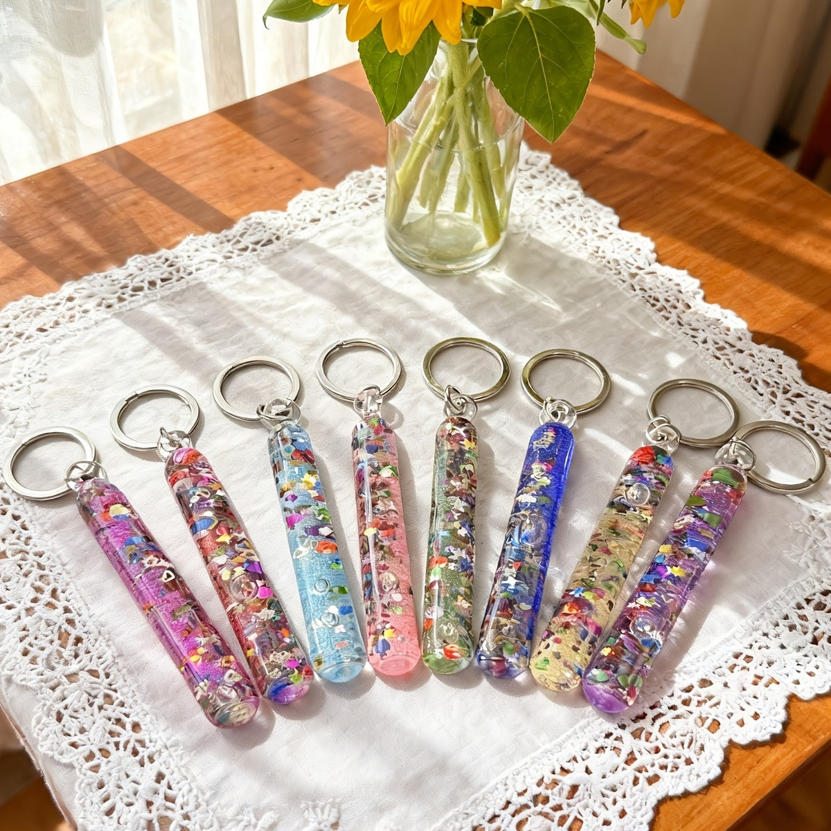 2-20PCS Glitter Liquid Wand Keyrings Colourful Floating Sequin Keychain Bag Charm