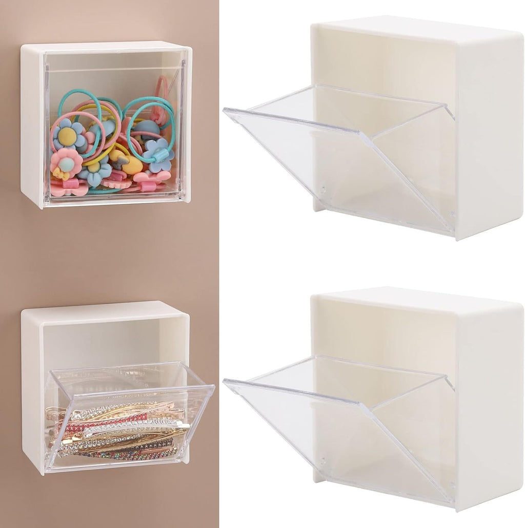 2-4PCS Wall Mounted Storage Box Cotton Swab Bathroom Organiser Holder White